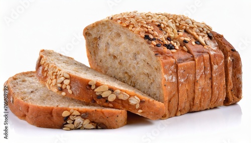 whole grain bread on white background