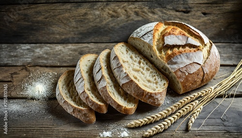 bread traditional sourdough bread cut into slices on a rustic wooden background close up top view copy space concept of traditional leavened bread baking methods