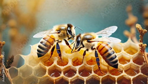 macro photo of working bees on honeycombs beekeeping and honey production image
