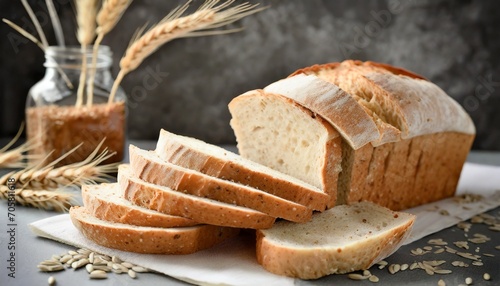 homemade bread loaf sliced selective focus