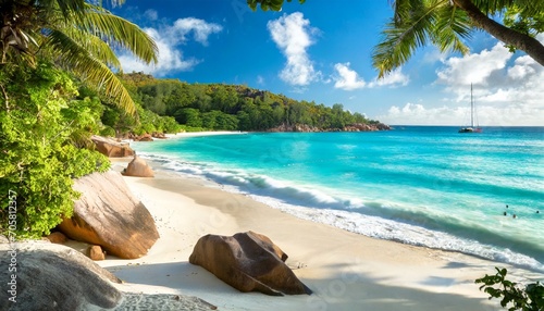 anse lazio beach at praslin island seychelles