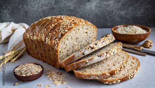 a loaf of sliced bread with oats and flax seeds
