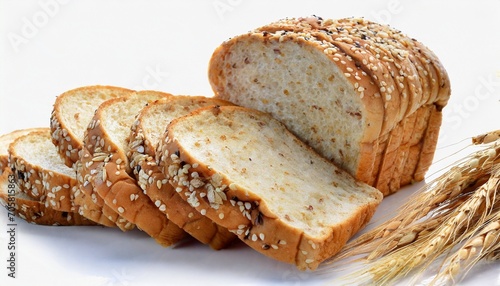 whole grain sliced bread on white background