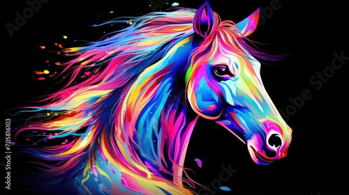 Colorful Horse head on dark background. Generative AI