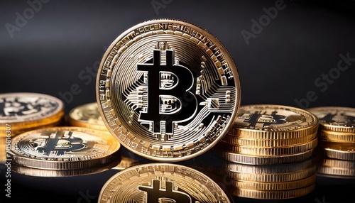 gold coin bitcoin on a black background the concept of crypto currency blockchain technology