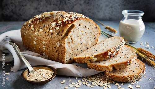 a loaf of sliced bread with oats and flax seeds