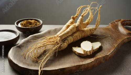 chinese herbal medicine ginseng on the table healthy dietary culture