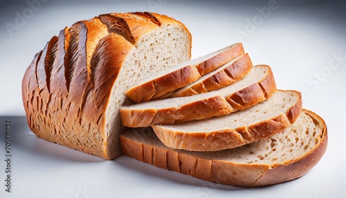 sliced loaf of wheat bread on white
