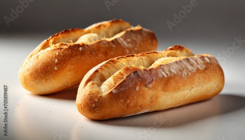 two crusty mini baguettes on white surface