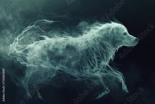 Ghostly Dog, A translucent, ghostly dog with ethereal glow, able to pass through objects