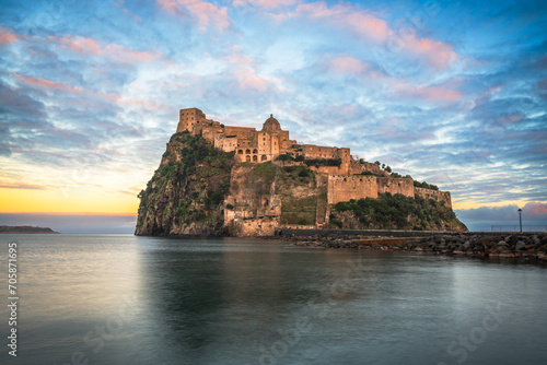 Ischia, Italy with Aragonese Castle in the Mediterranean