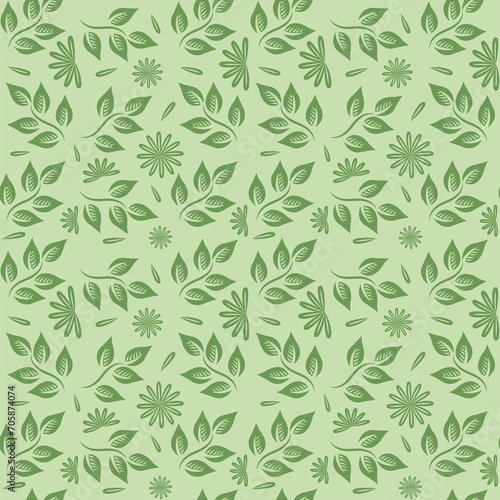 floral seamless pattern. simple hand drawn flowers. flat color style. leaves pattern.
