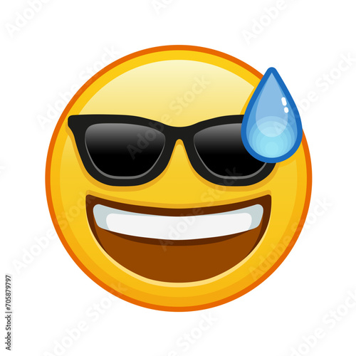 Smiling face in cold sweat with sunglasses Large size of yellow emoji smile