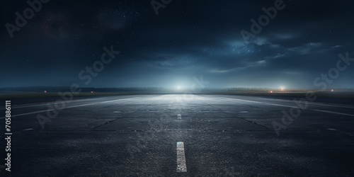 Empty road at night with reflection of lines in the style of textured minimalist abstractions