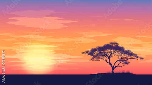 Sunset Horizon: Silhouette of a tranquil sunset with a gradient sky, providing a calming backdrop for showcasing products or adding text, Background, Copy Space
