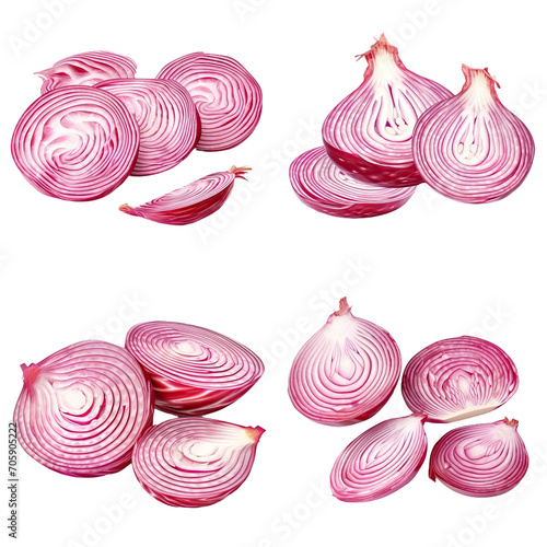  Red fresh onion sliced isolated on transparent background.