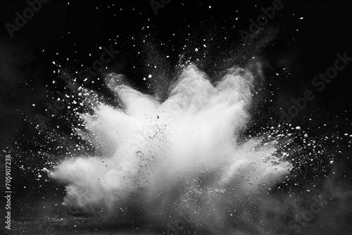 White Powder Explosion on Black Background