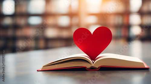 Close up of a red heart on a paper book.