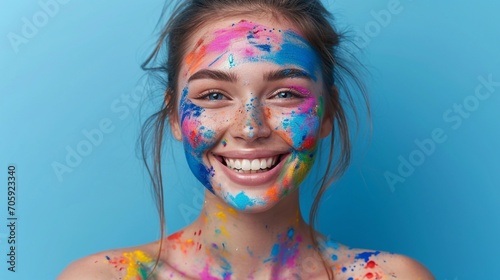Beautiful woman face covered in colorful paint