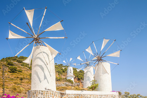 Windmills on the Lasithi Plateau, Crete, Greece.