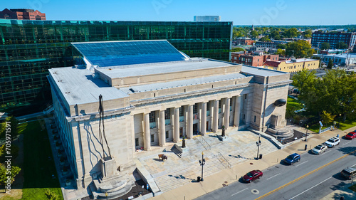 Aerial View of Neoclassical Library and Modern Plaza in Indianapolis
