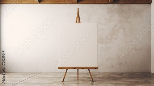 A blank canvas on an easel in an empty room AI generated illustration