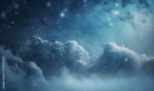  Navy classic blue color. Christmas winter texture with clouds. as soft ethereal dreamy background, professional color grading, copy space
