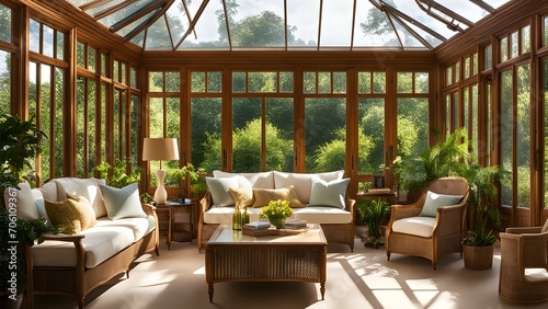 the sublime beauty of a sunlit, tastefully furnished conservatory.