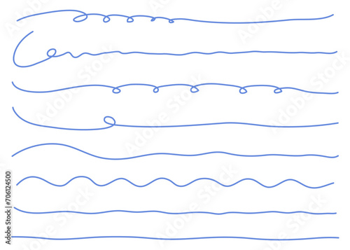 手描きの飾り罫線・ラインのイラストセット（波線、くるくる線）