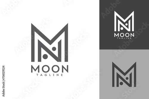 Moon monogram logo design, initial letter MN