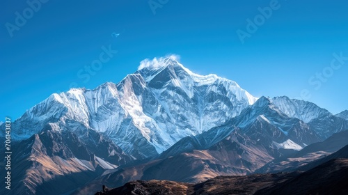 Snow-capped mountains with a clear blue sky