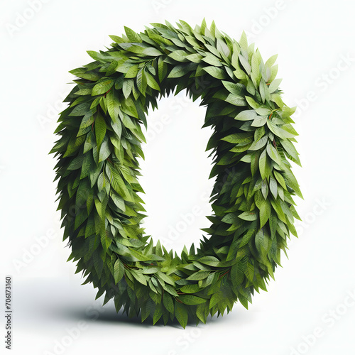 The number 0 is made out of leaves, leaves number, on a White background, isolated on white, photorealistic 