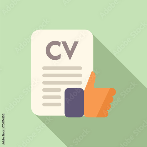 Approved paper cv icon flat vector. Online work. Search lost bad