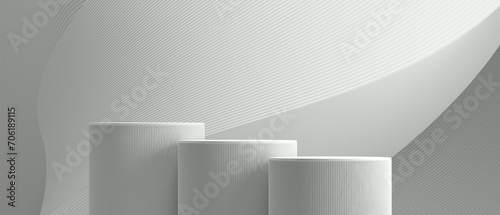 Abstract 3D realistic white background. 3D cylinder pedestal podium minimal scene for cosmetics and product display presentation. 3d rendering illustration.