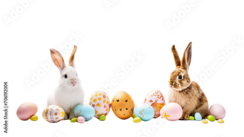 easter bunny and easter eggs isolated on white transparent background