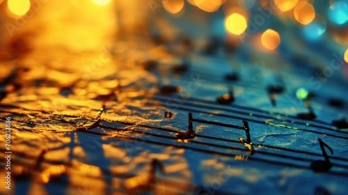  a close up of a musical keyboard with a lot of blurry lights in the background and a blurry background.