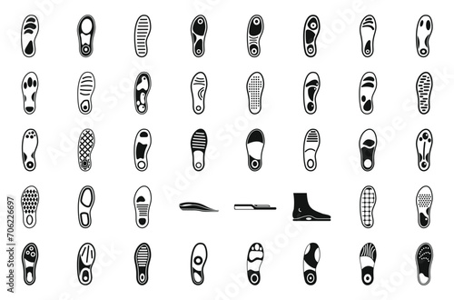 Orthopedic insoles icons set simple vector. Footwear insole. Sole support