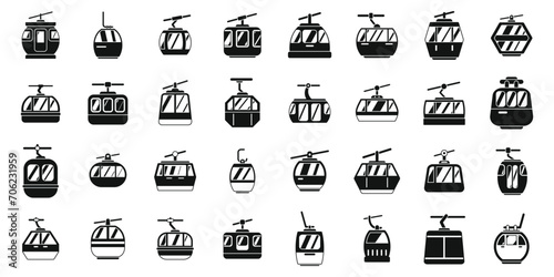Ski lift icons set simple vector. Winter slope resort. Hill up action