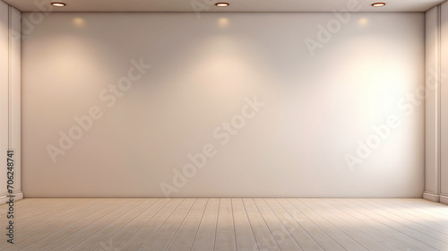 Empty beautiful background with interior for advertising and presentation design. Image for selling goods on marketplaces. Minimalistic light wall and floor. Falling light from windows.