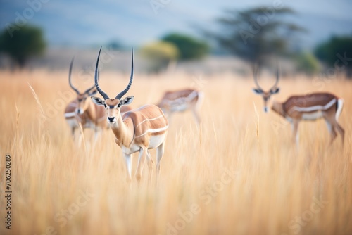 impalas grazing with mountains in the background