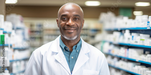 Portrait, mature male and pharmacist in store for healthcare, medicine and medical service. Confident, smile or friendly senior man in a pharmacy for medication, health or professional occupation