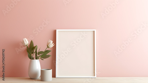 mockup-style picture of a wall one empty frame, frame width to height ratio is 3 to 2