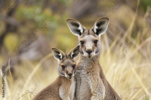 Kangaroo Mother with Joey in the Wild