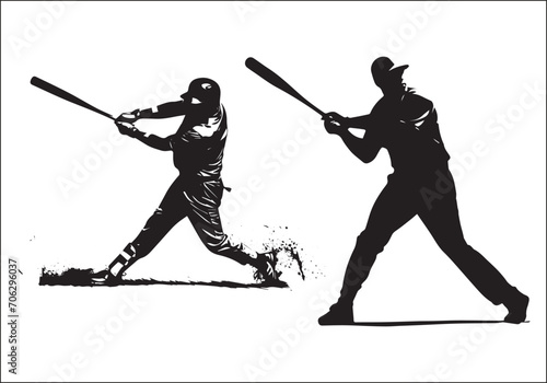 A silhouette of a Baseball Player Batting, A Baseball Player pitching silhouette, black, clean, simple artwork vector,