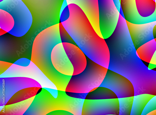 Nowoczesna ilustracja z falistymi i okrągłymi kształtami w żywej kolorystyce z efektem gradientu - abstrakcyjne tło
