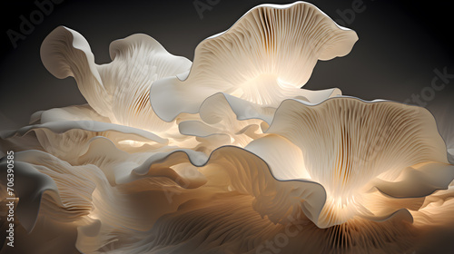 Macro White Oyster Mushrooms, plant-based alternative proteins. Generative AI