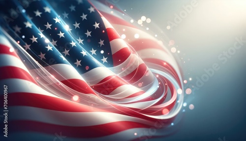 Waving American Flag with Sparkles, Patriotic Background, Presidents' Day