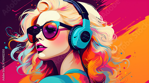 Colorful Retro Chic: Vibrant Background with a Young Woman in Pop Art Style
