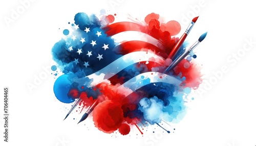 American Flag Watercolor Painting, Artistic Patriotic Concept, Presidents' Day