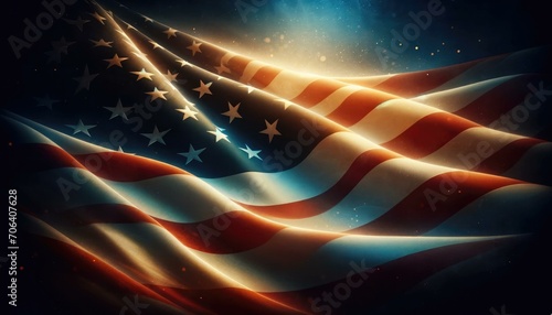 American Flag Backlit with Ethereal Glow, Patriotic Background, Presidents' Day